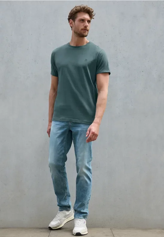 Street One MEN Männer Ministripe Shirt mit Turn-Up in Grün, Gr: 3XL