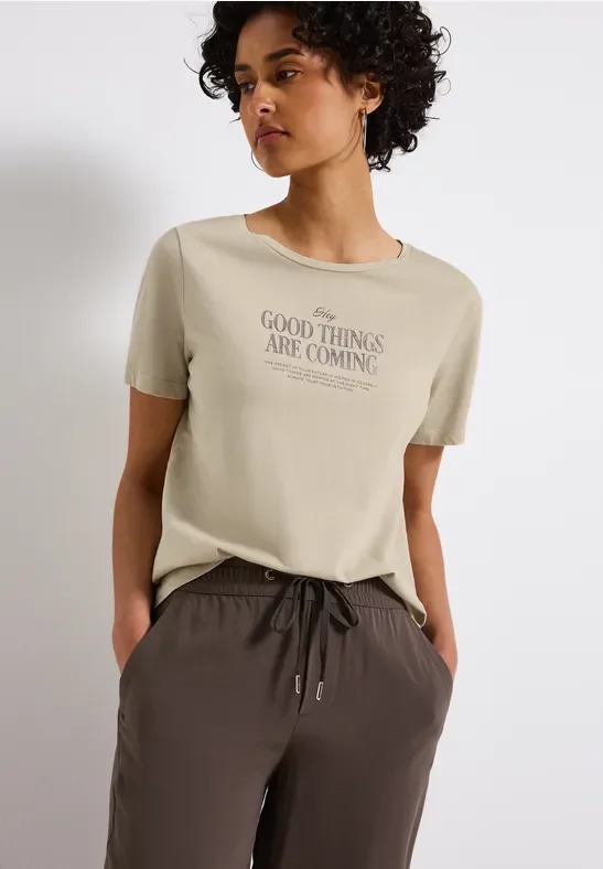 Thumbnail - Street One Frauen Washed-Look T-Shirt in Beige, Gr: 42