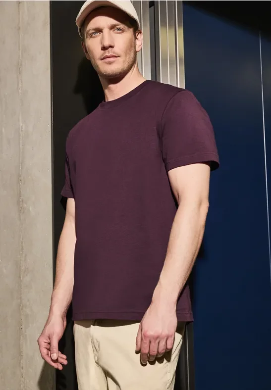 Street One MEN Männer Basic T-Shirt in Unifarbe in Rot, Gr: XL