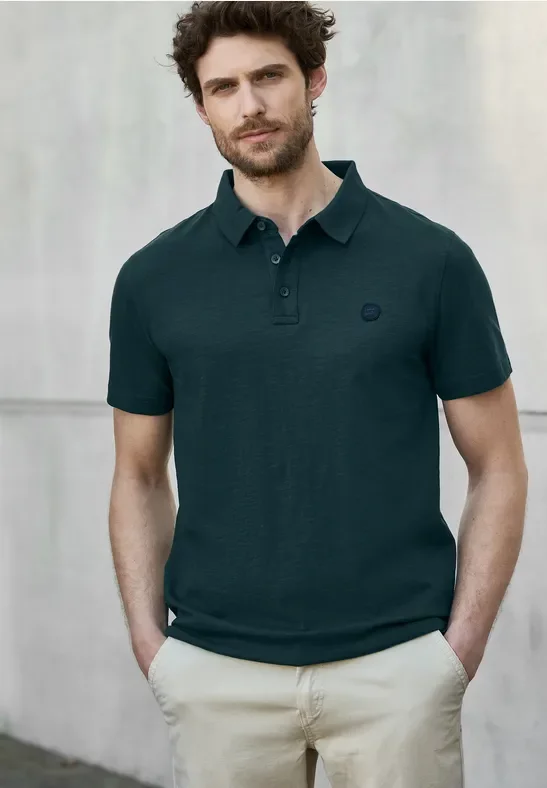 Thumbnail - Street One MEN Männer Slub Jersey Poloshirt in Grün, Gr: M