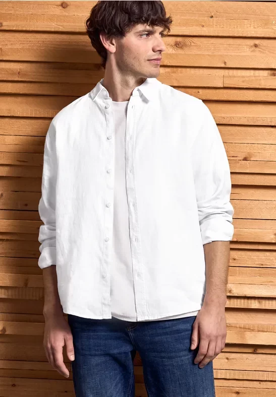 Thumbnail - Street One MEN Männer Langarmhemd aus Leinen in Weiß, Gr: 3XL