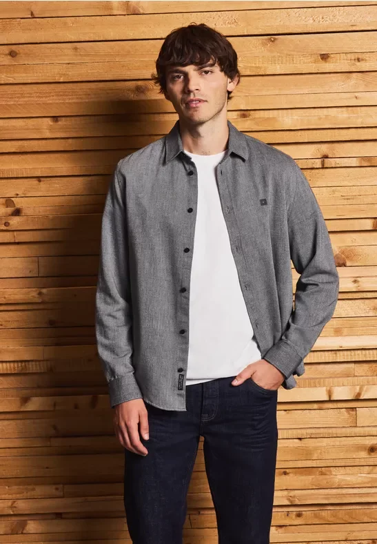 Thumbnail - Street One MEN Männer Hemd mit Two-Tone Struktur in Schwarz, Gr: XL