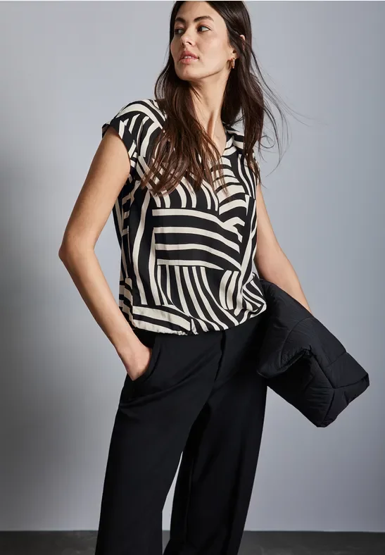 Street One Frauen Bedruckte Bluse in Schwarz, Gr: 40