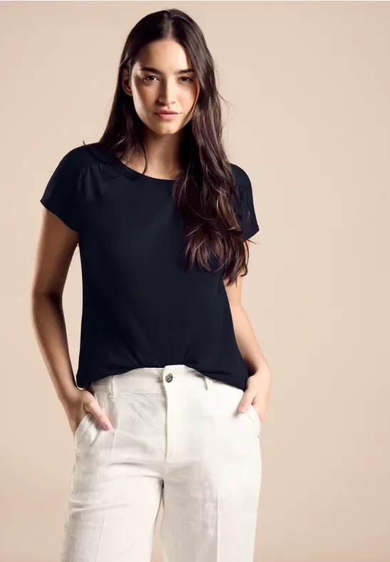 Street One Frauen T-Shirt mit Raffung in Blau, Gr: 44