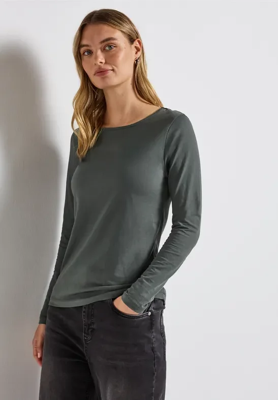 Thumbnail - Street One Frauen Basic Langarmshirt in Grün, Gr: 38