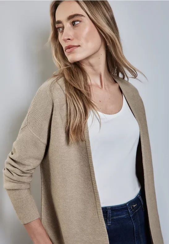 Street One Frauen Offener Strukturcardigan in Beige, Gr: 46