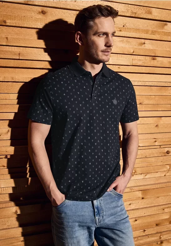 Street One MEN Männer Bedrucktes Jersey Poloshirt in Blau, Gr: 3XL