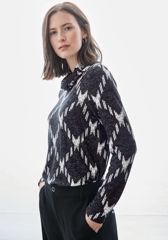 Thumbnail - Street One Frauen Shirt mit Rollkragen in Schwarz, Gr: 44