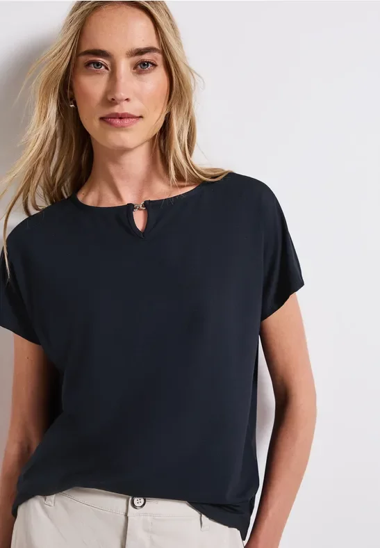 Thumbnail - Street One Frauen Jersey-Shirt mit Cut-Out in Blau, Gr: 34