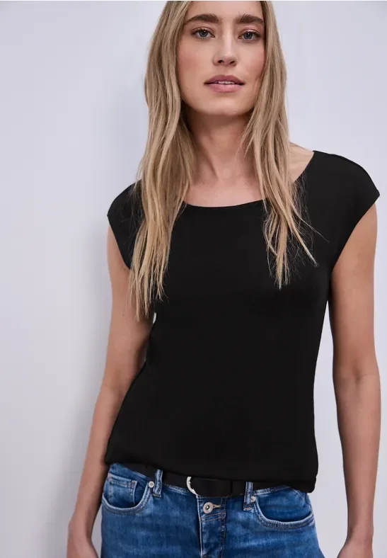 Street One Frauen Basic Shirt in Schwarz, Gr: 38