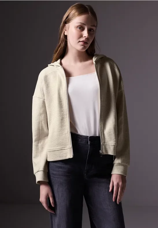 Street One Studio Frauen Kurze Sweatjacke in Beige, Gr: 46