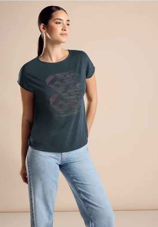 Street One Frauen T-Shirt mit Artwork Print in Grün, Gr: 42