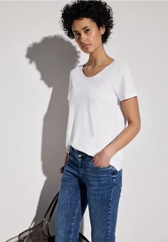 Thumbnail - Street One Frauen Basic T-Shirt in Unifarbe in Weiß, Gr: 46