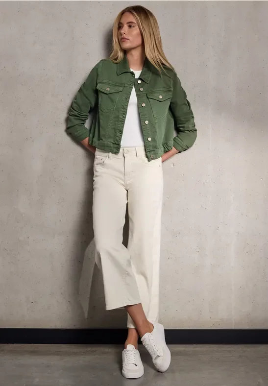 Street One Studio Frauen Cropped Jeansjacke in Grün, Gr: 42
