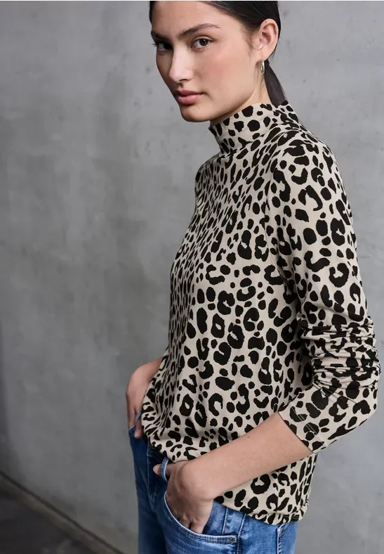 Street One Studio Frauen Jerseyshirt mit Leo-Muster in Beige, Gr: 46