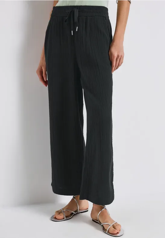 Street One Frauen Wide Leg Musselin Hose in Grün, Gr: 36