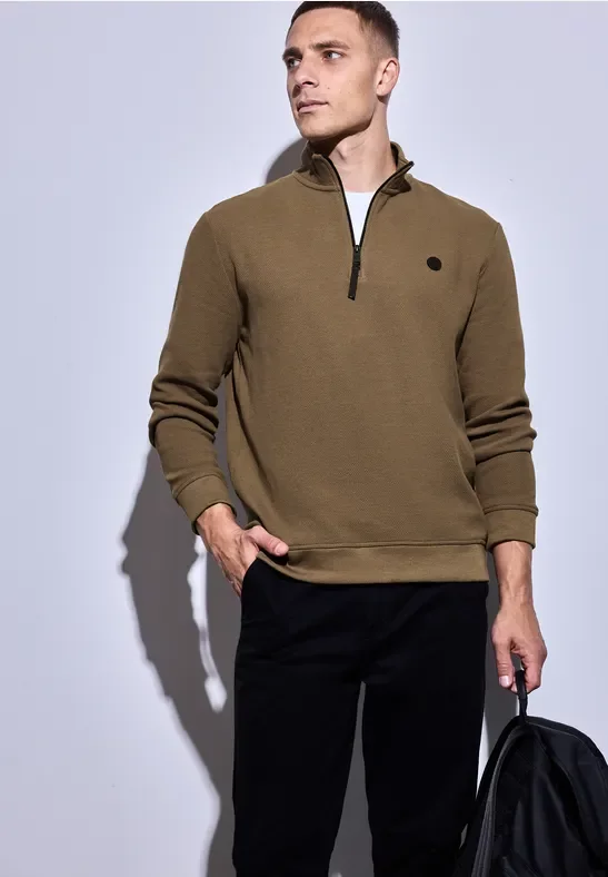 Thumbnail - Street One MEN Männer Strukturpullover mit Troyer in Braun, Gr: XL