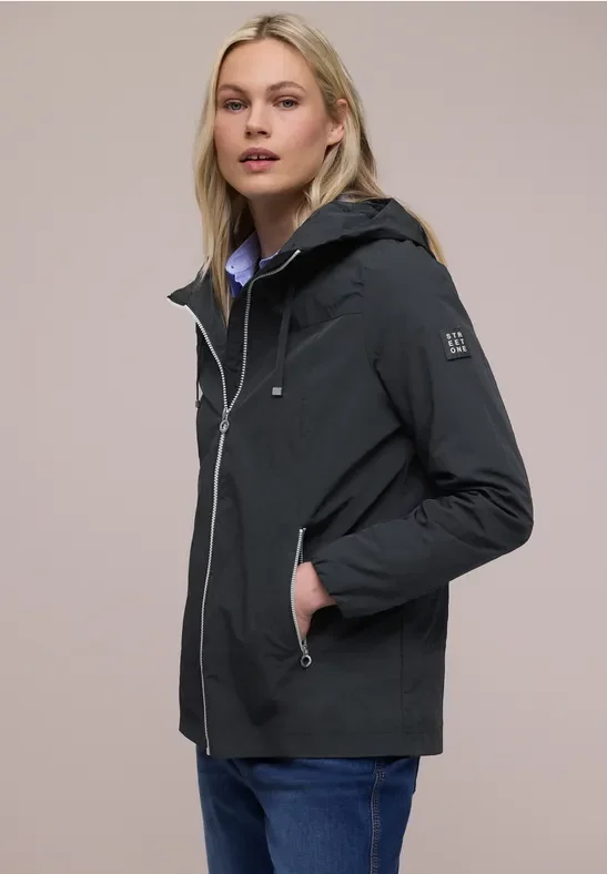 Thumbnail - Street One Frauen Jacke mit Kapuze und Zipper in Blau, Gr: 42