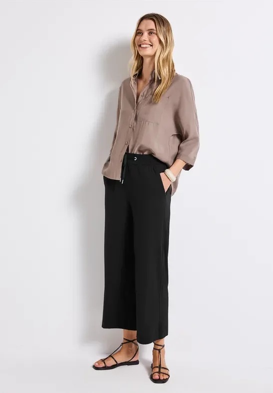 Street One Frauen Wide Leg Hose mit Jogg Bund in Schwarz, Gr: 34