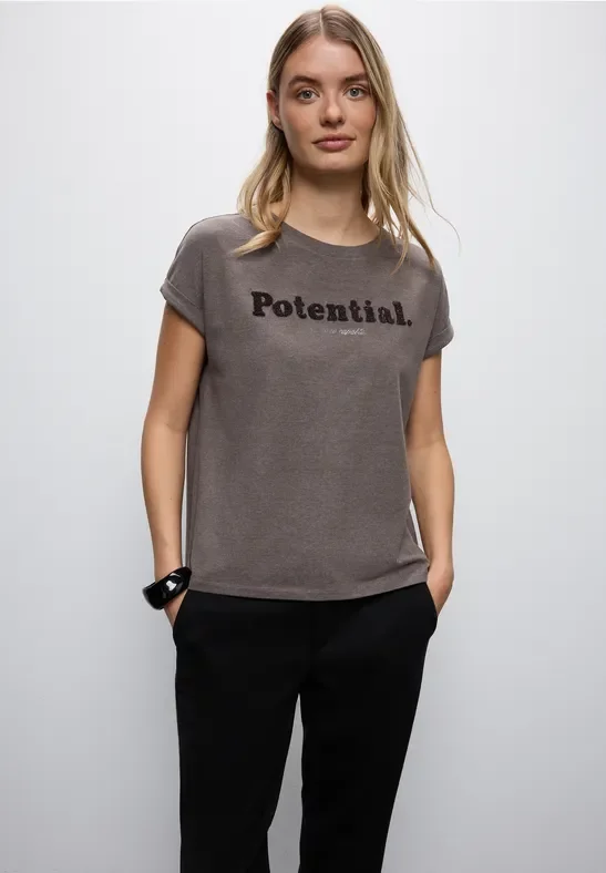 Street One Frauen T-Shirt mit Bouclé Wording in Braun, Gr: 46