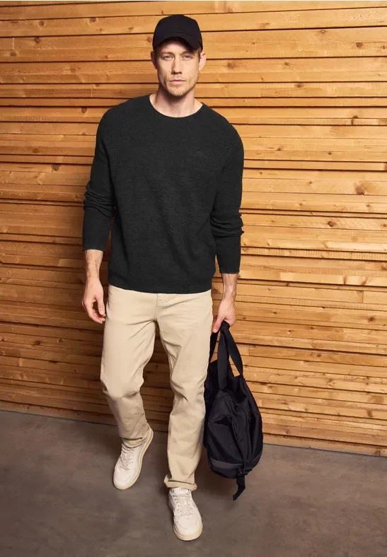Thumbnail - Street One MEN Männer Rundhals Strukturpullover in Grau, Gr: 3XL