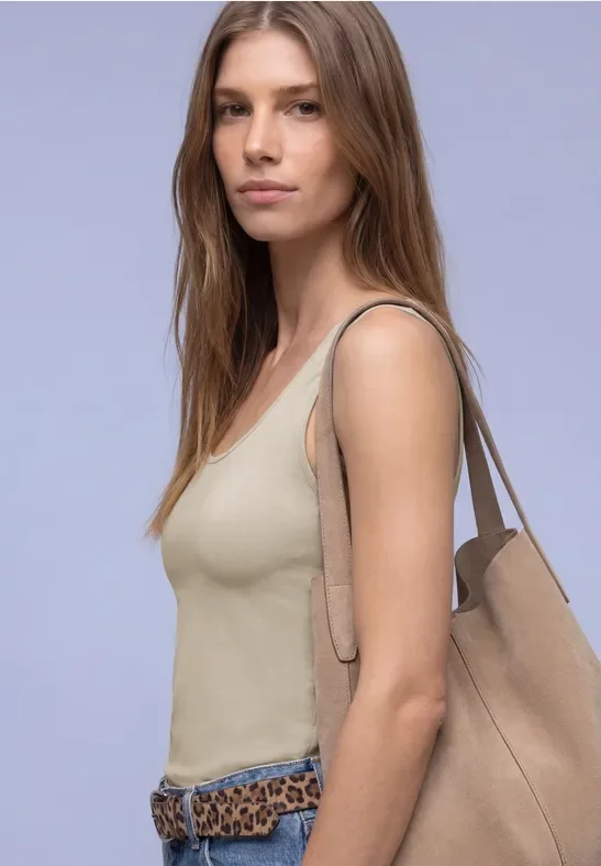 Thumbnail - Street One Frauen Basic Top mit Rundhals in Unifarbe in Beige, Gr: 46