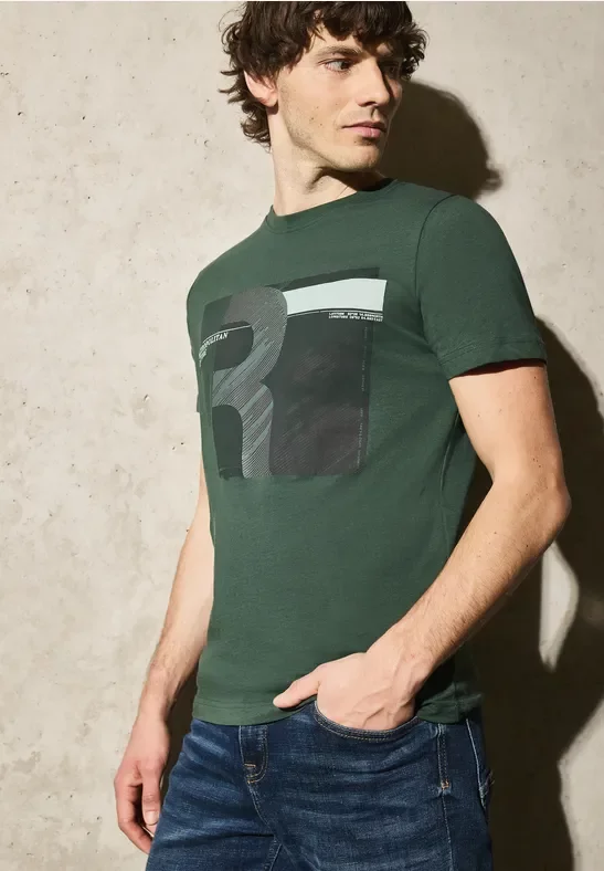 Street One MEN Männer T-Shirt mit Print in Grün, Gr: 3XL