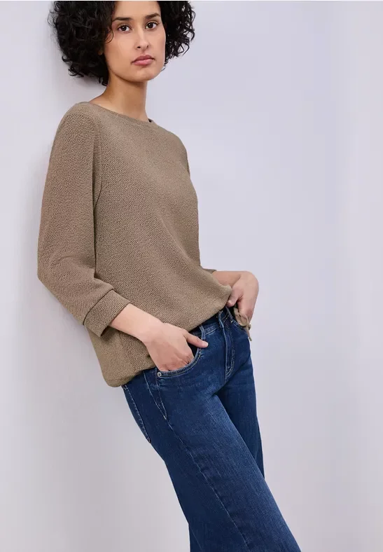 Street One Frauen Shirt in Unifarbe in Braun, Gr: 40