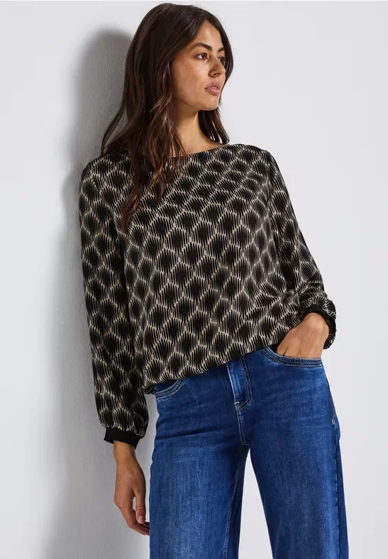 Thumbnail - Street One Frauen Print-Bluse mit Elastiksaum in Beige, Gr: 42