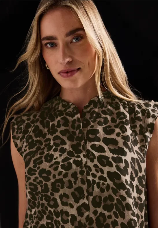 Street One Frauen Leinenmix Leo-Bluse in Schwarz, Gr: 42