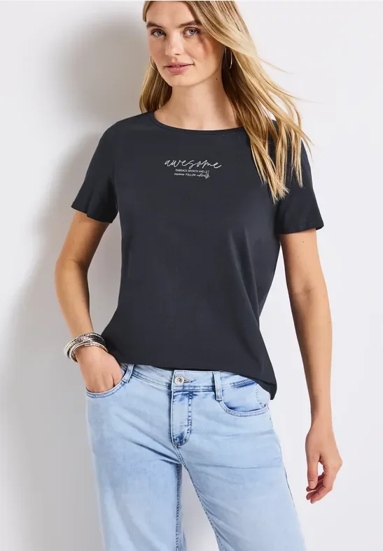 Street One Frauen T-Shirt mit Print in Blau, Gr: 40