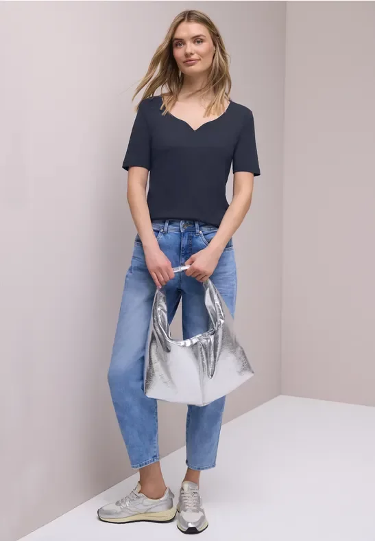 Street One Frauen Basic T-Shirt in Blau, Gr: 42