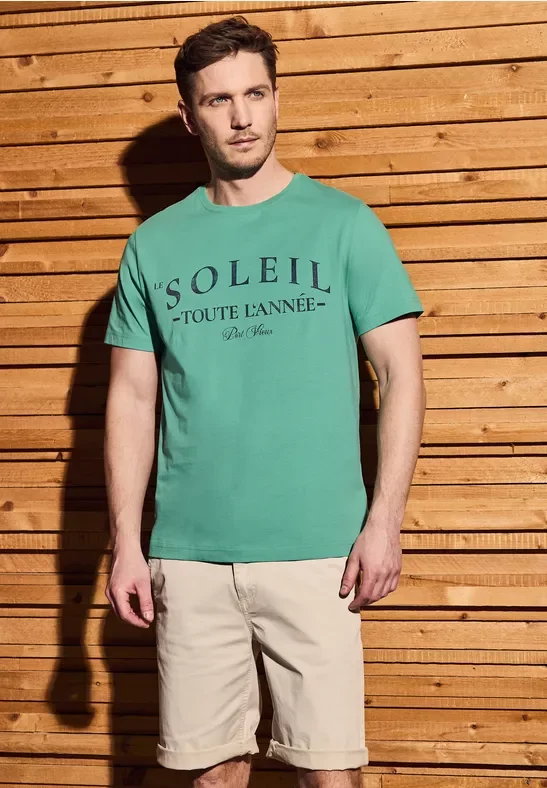 Street One MEN Männer T-Shirt mit Wording in Grün, Gr: L