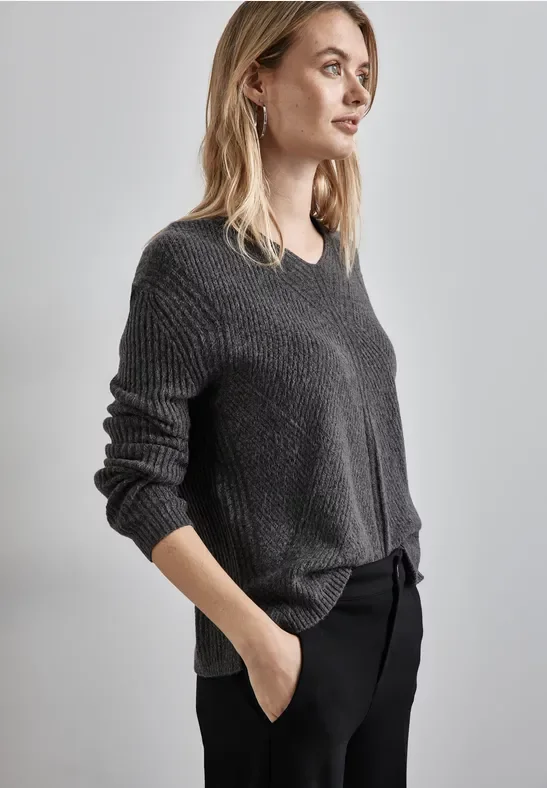 Thumbnail - Street One Frauen Struktur-Pullover in Grau, Gr: 38