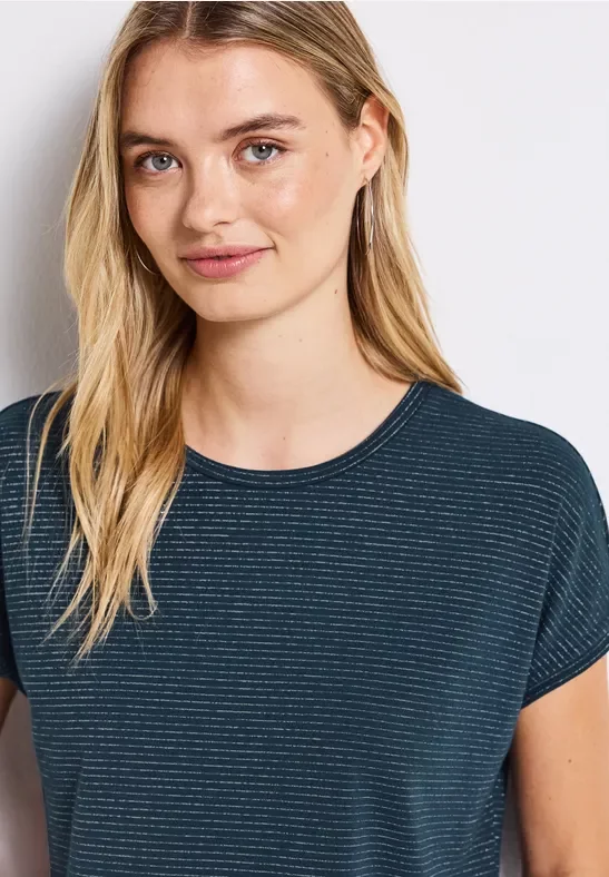 Thumbnail - Street One Frauen Shirt mit Glitzerstreifen in Türkis, Gr: 36