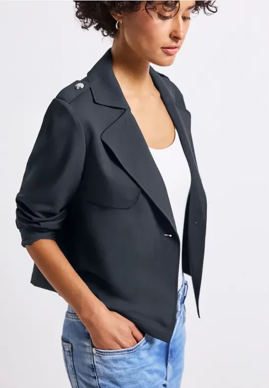 Street One Frauen Kurzer Trenchcoat in Blau, Gr: 40