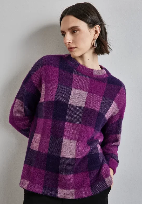 Street One Frauen Kariertes Turtleneck Shirt in Rosa, Gr: 42