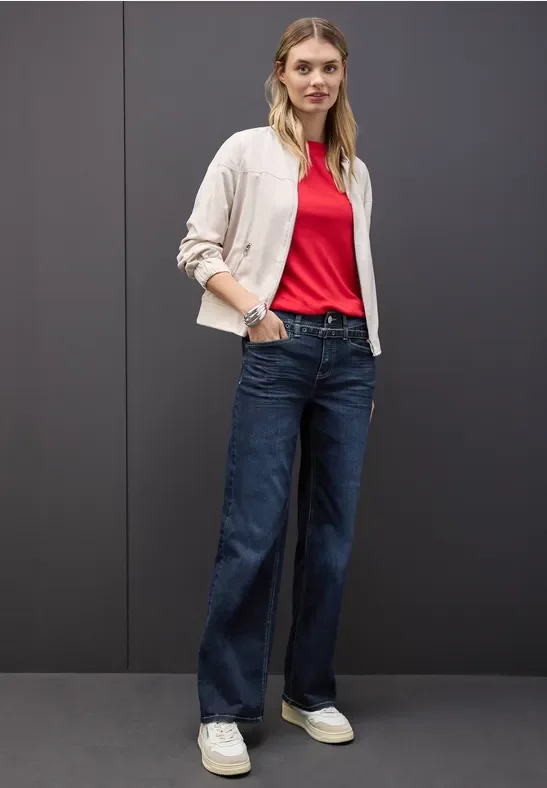 Street One Frauen Wide Leg Jeans mit Gürtel in Blau, Gr: 34