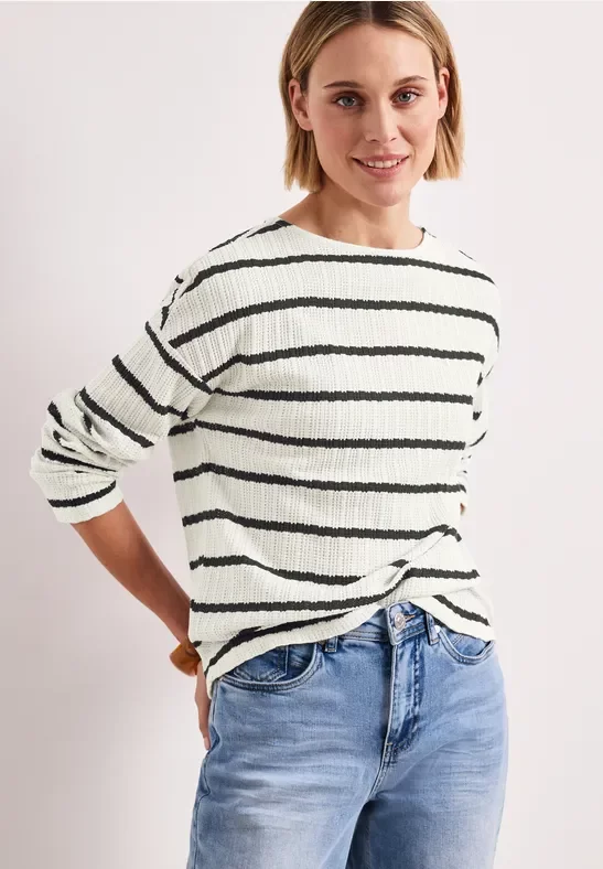 Street One Frauen Langarm Shirt im Strick-Look in Blau, Gr: 44