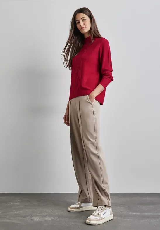 Street One Frauen Pullover mit Strickmuster in Rot, Gr: 46