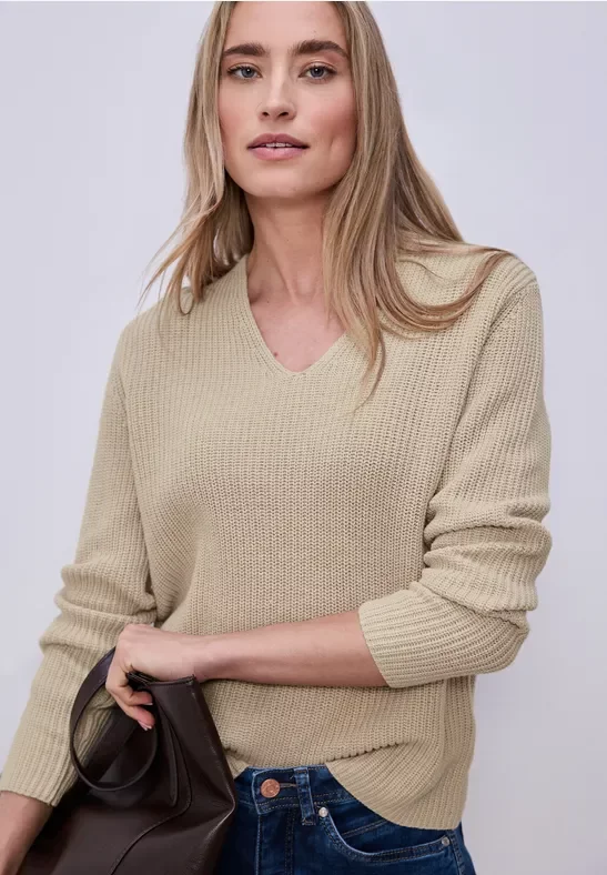 Street One Frauen Pullover in Unifarbe in Beige, Gr: 40