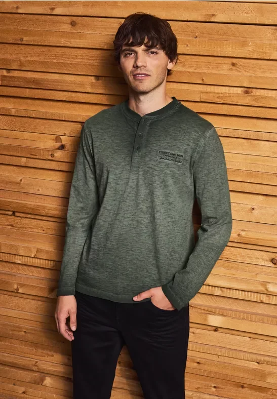 Street One MEN Männer Henley Langarmshirt in Grün, Gr: L