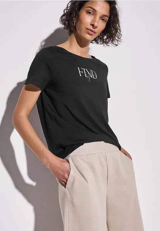 Street One Frauen T-Shirt mit Wording Artwork in Schwarz, Gr: 40