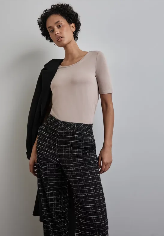 Street One Frauen T-Shirt mit Rundhals in Beige, Gr: 46