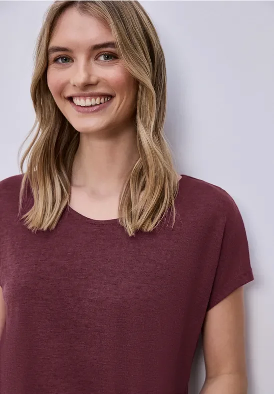 Street One Frauen Dropped Shoulder Shirt im Leinen-Look in Rot, Gr: 36