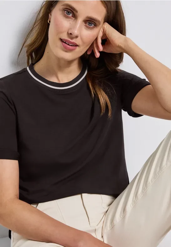 Street One Frauen Shirt mit Rippdetail in Braun, Gr: 40