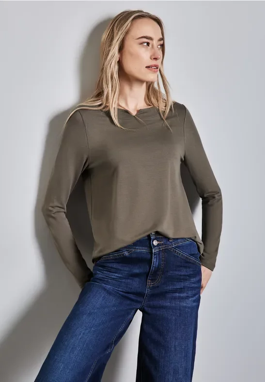 Street One Frauen Shirt mit Ausschnitt-Detail in Braun, Gr: 38