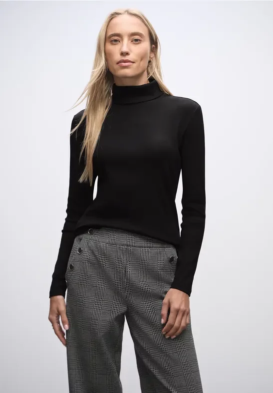 Street One Frauen Basic Rollkragenshirt in Schwarz, Gr: 38