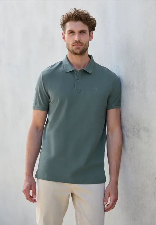 Street One MEN Männer Piqué-Poloshirt mit Logo in Grün, Gr: L