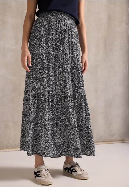 Street One Studio Frauen Gemusterter Musselin-Rock in Blau, Gr: 46